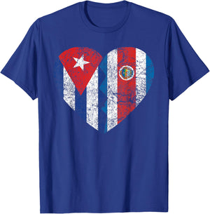 Costa Rican Cuban Flags Heart | Cuba Costa Rica Roots T-Shirt - T-Shirt | Royal