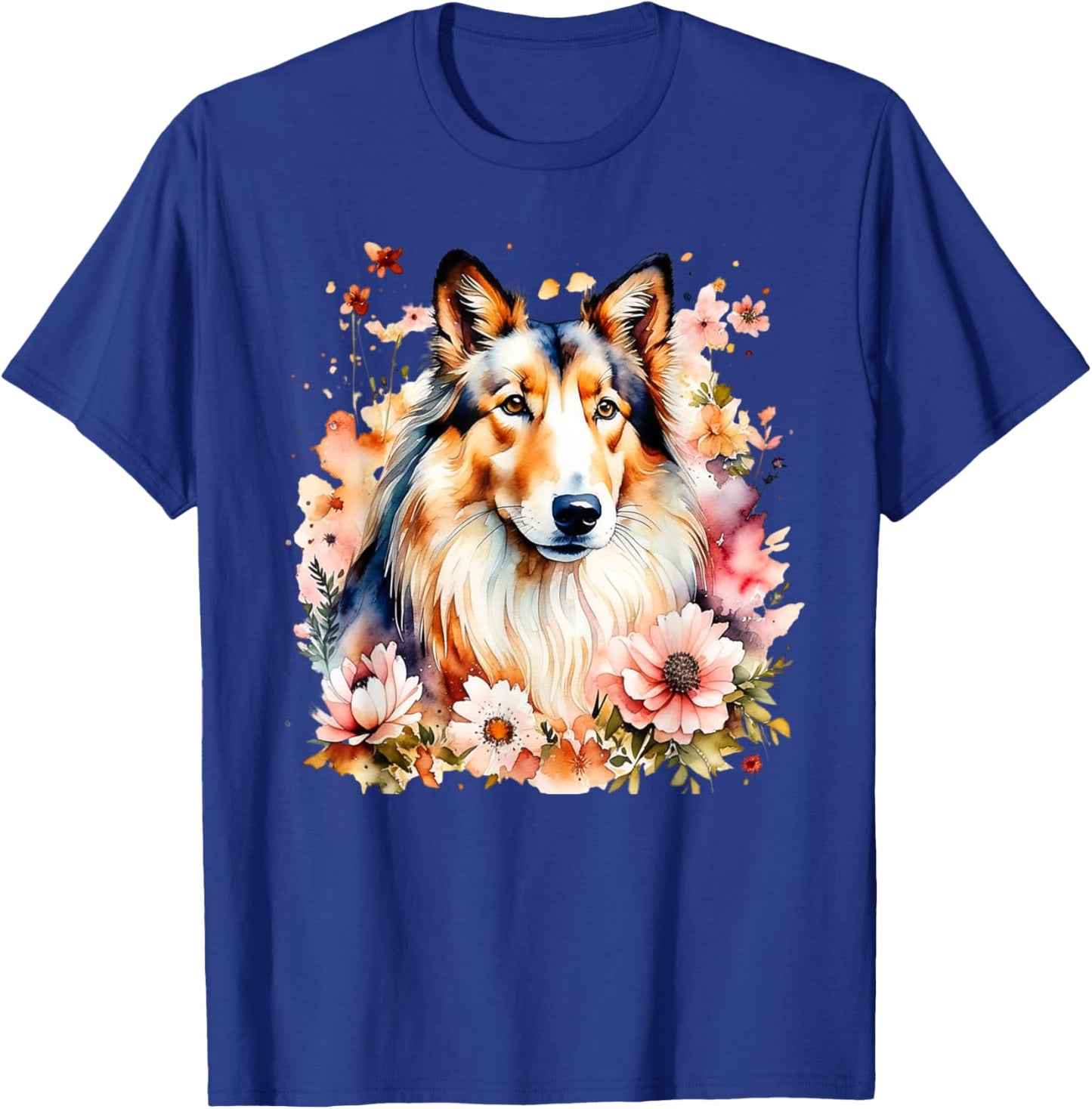 Rough Collie Dog Mama Mom Mum Doggy Mommy Watercolor Flower T-Shirt - T-Shirt | Royal
