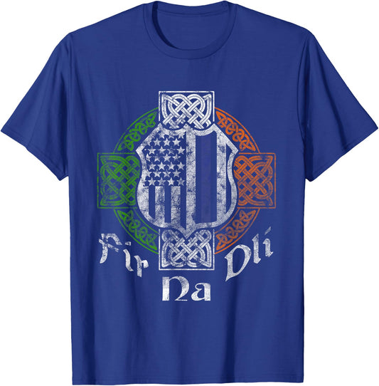 Thin Blue Line Shirt Fir Na Dli Celtic Cross Irish Police T-Shirt - T-Shirt | Royal