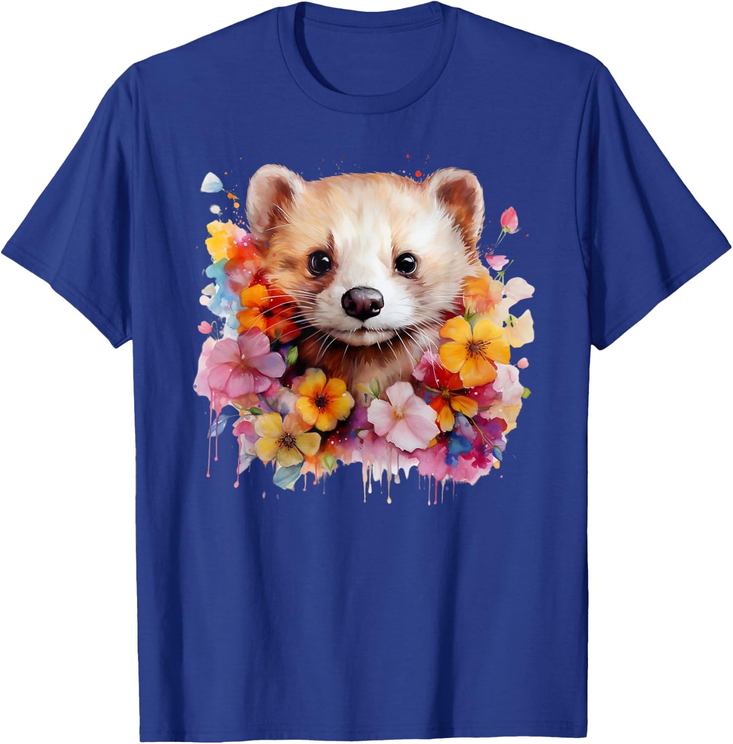 Pet Ferret Nature Portrait Artistic Watercolor Ferret Mom T-Shirt - T-Shirt | Royal