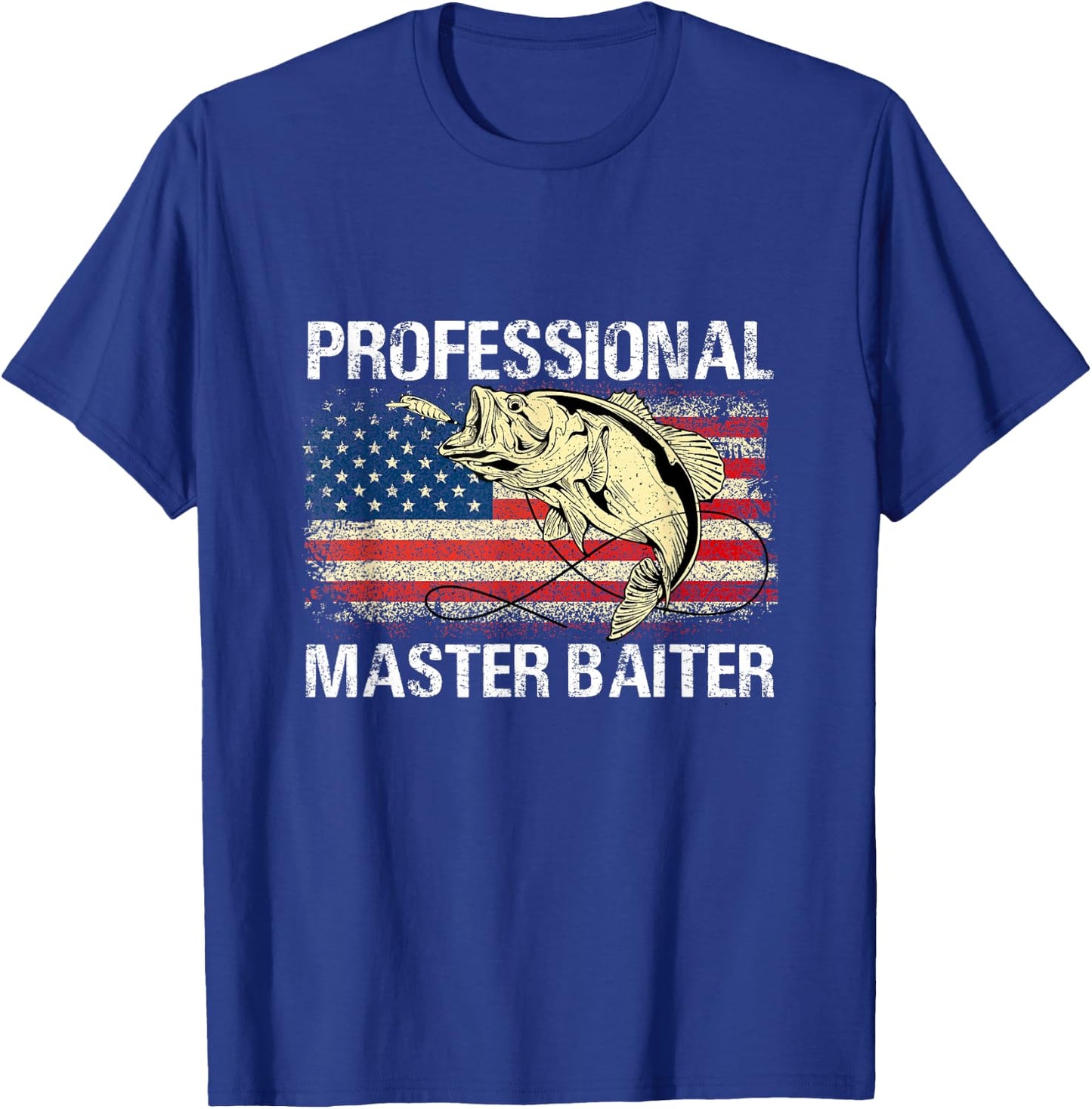 Professional Master Baiter Retro American Flag Funny Fishing T-Shirt - T-Shirt | Royal