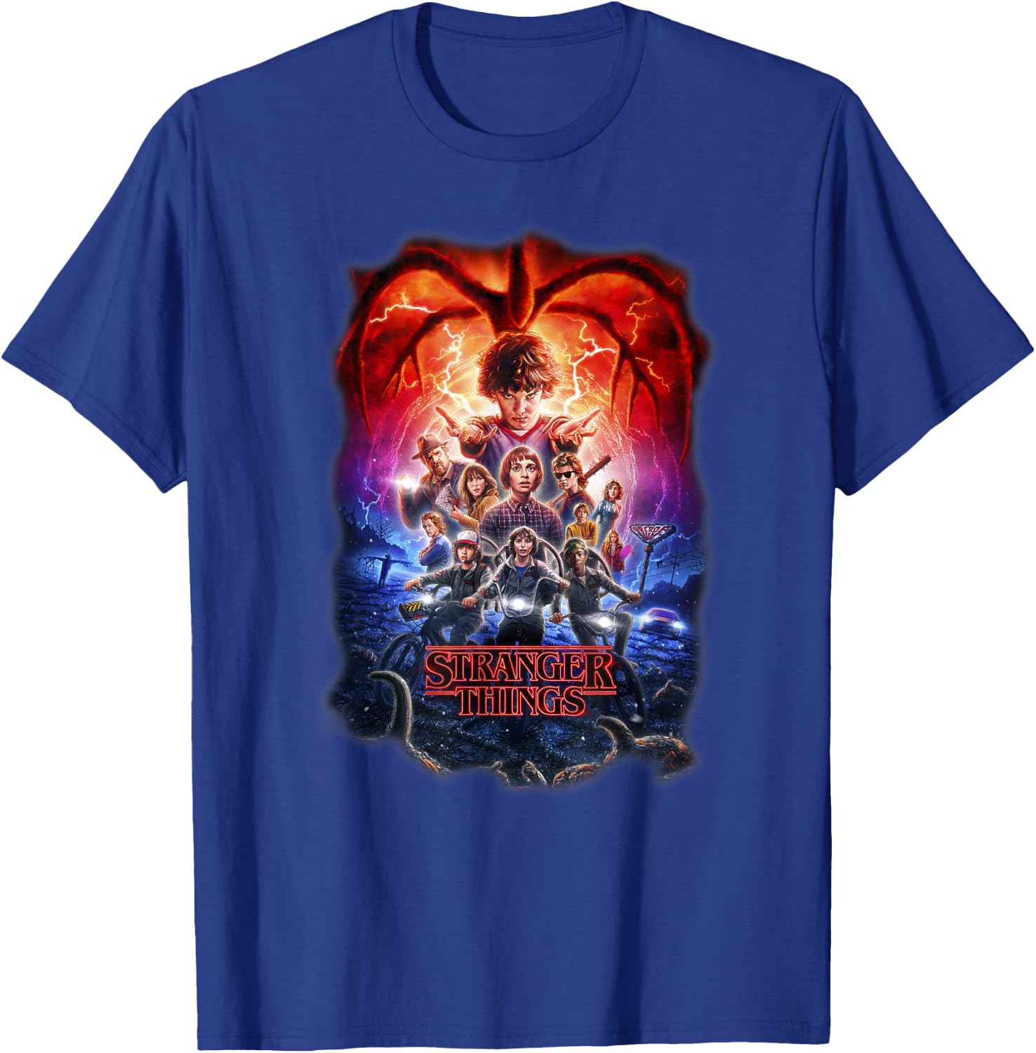 Stranger Things Group Shot Poster Fade T-Shirt - T-Shirt | Royal