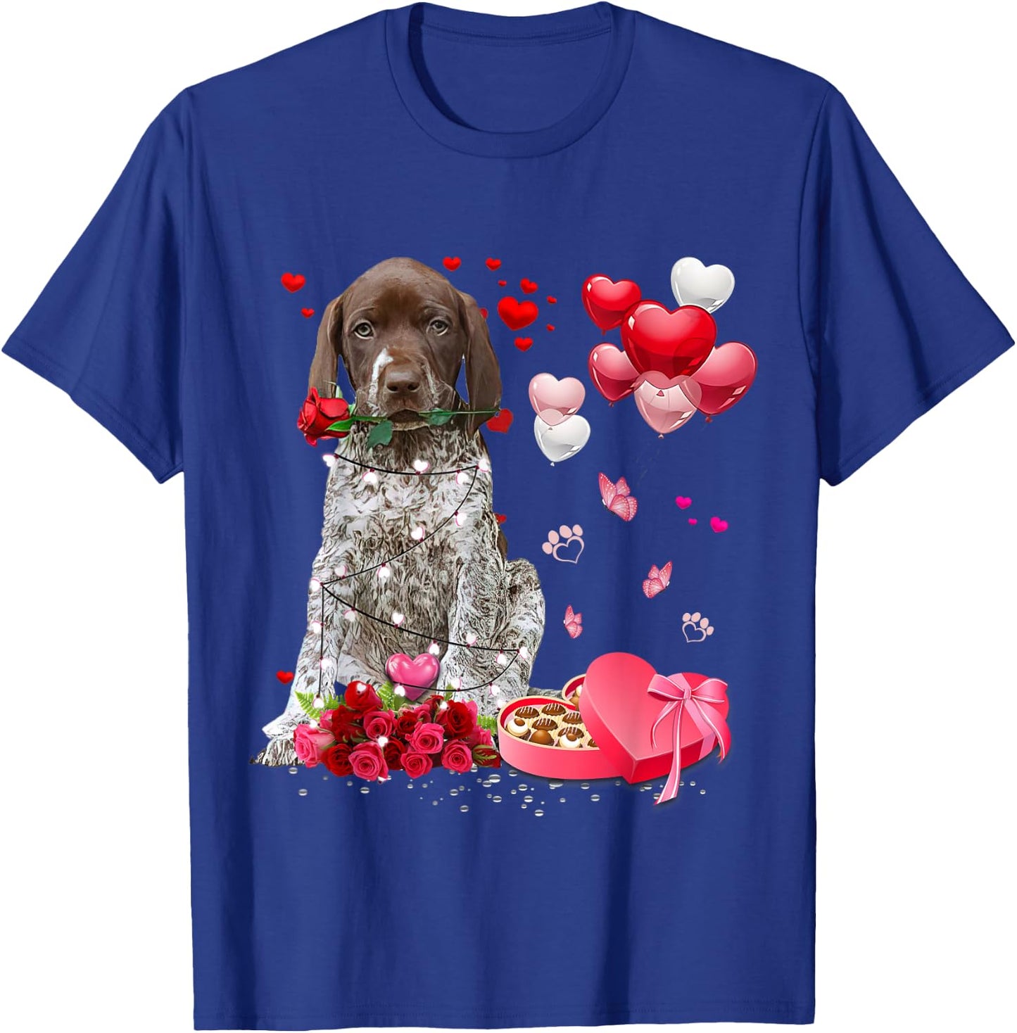 Funny German Shorthaired Pointer Rose Heart Happy Valentine T-Shirt - T-Shirt | Royal