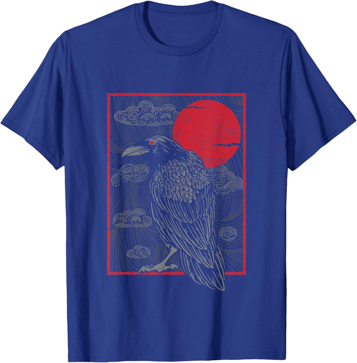 Japanese Red Moon Raven Gothic Style Black Crow Graphic T-Shirt - T-Shirt | Royal