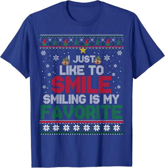 I Just Like To Smile Smiling Is My Favorite X-mas Elf Ugly T-Shirt - T-Shirt | Royal
