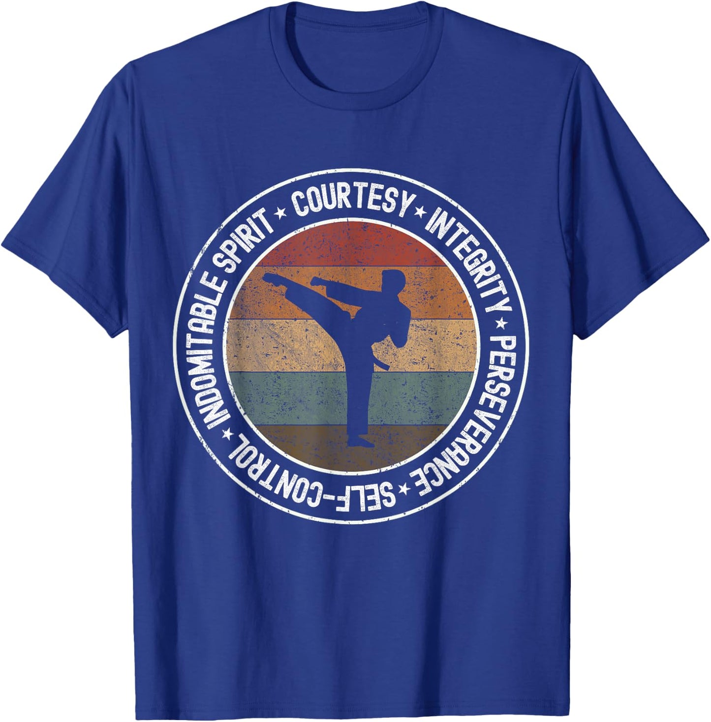 5 Tenet of Taekwondo Vintage Taekwondo Kicking outfit T-Shirt - T-Shirt | Royal