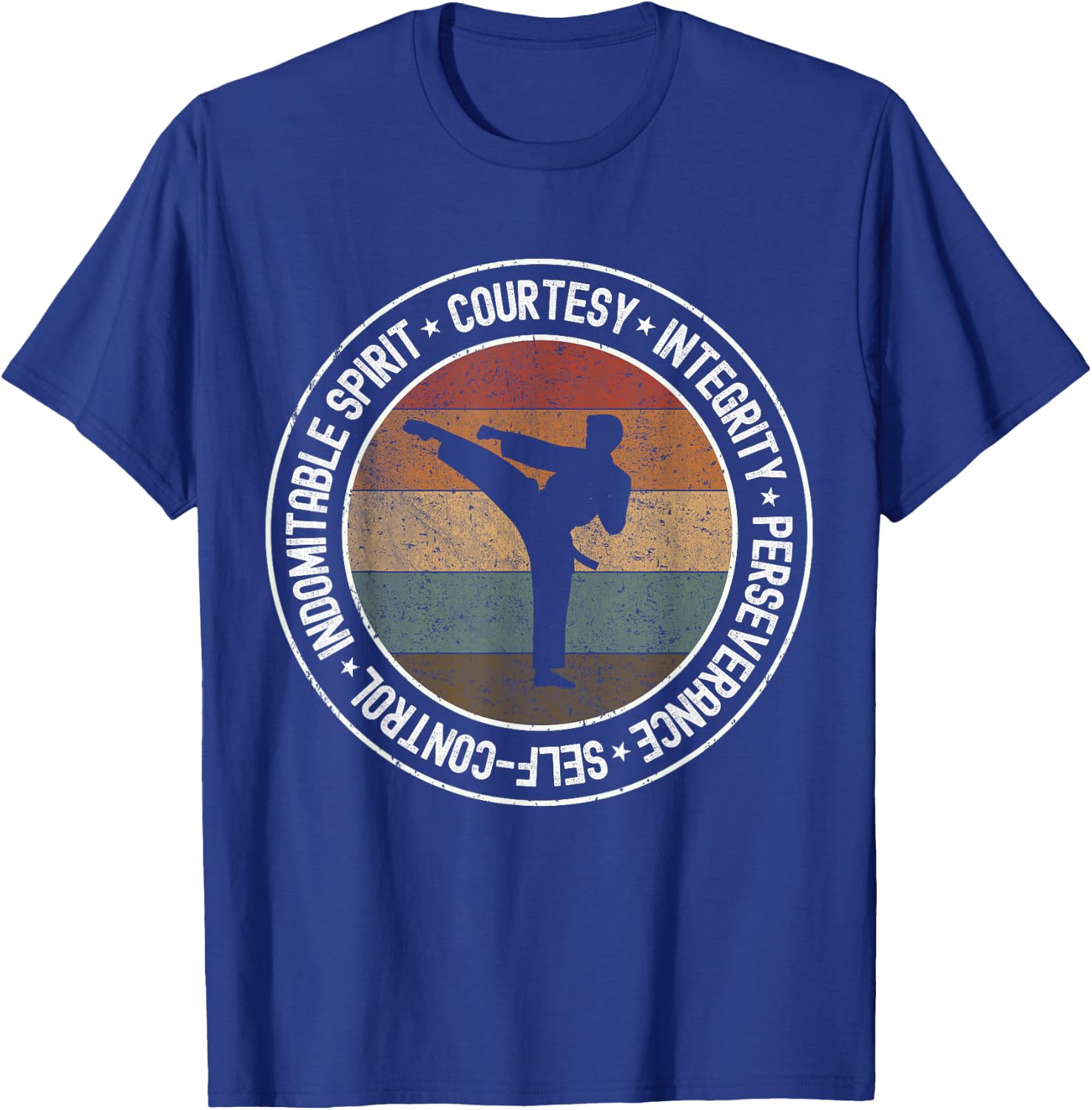5 Tenet of Taekwondo Vintage Taekwondo Kicking outfit T-Shirt - T-Shirt | Royal