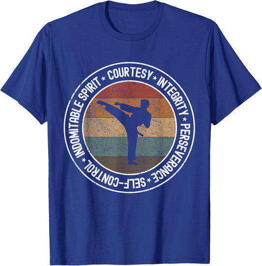 5 Tenet of Taekwondo Vintage Taekwondo Kicking outfit T-Shirt - T-Shirt | Royal