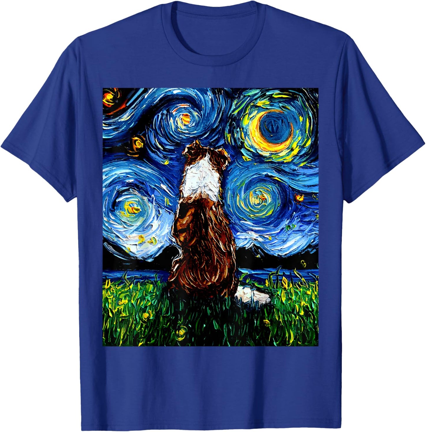 Red Border Collie Starry Night Dog Artwork T-Shirt - T-Shirt | Royal