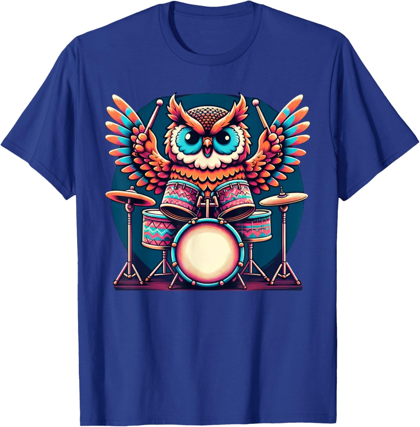 Cute Owl Playing Drums Owls Drummer Music T-Shirt - T-Shirt | Royal