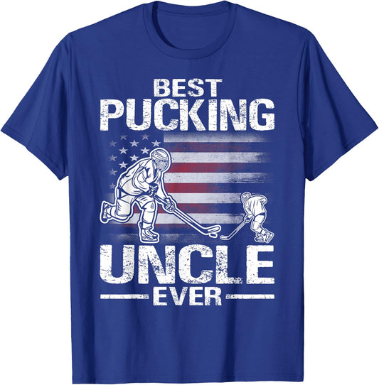 Best Pucking Uncle Ever Hockey Father's Day Gift T-Shirt - T-Shirt | Royal