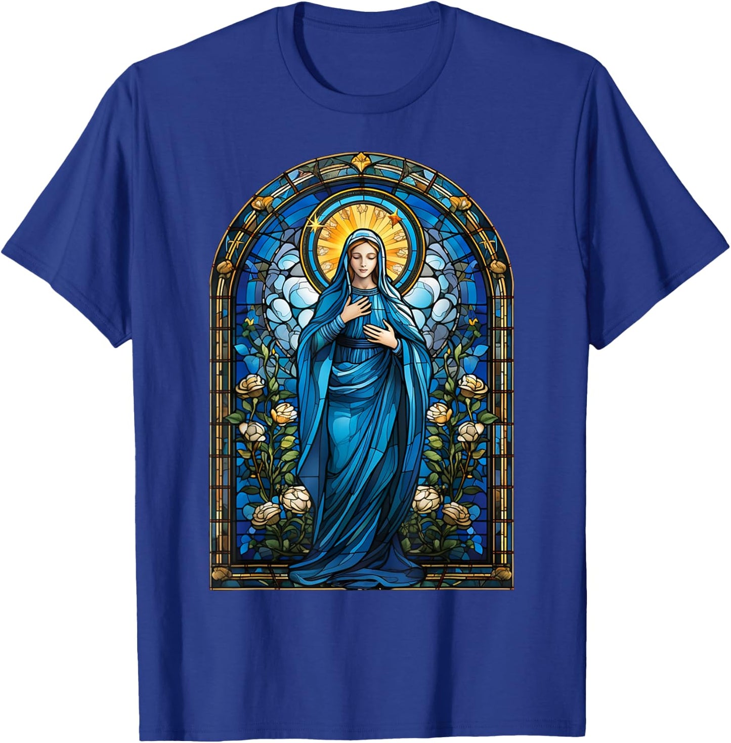 Blessed Virgin Mary Stained Glass T-Shirt - T-Shirt | Royal