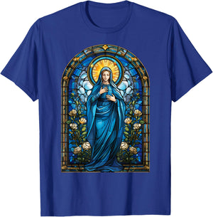 Blessed Virgin Mary Stained Glass T-Shirt - T-Shirt | Royal