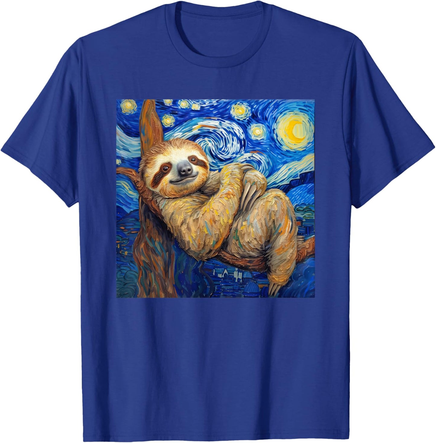 Sloth Van Gogh Style Starry Night T-Shirt - T-Shirt | Royal