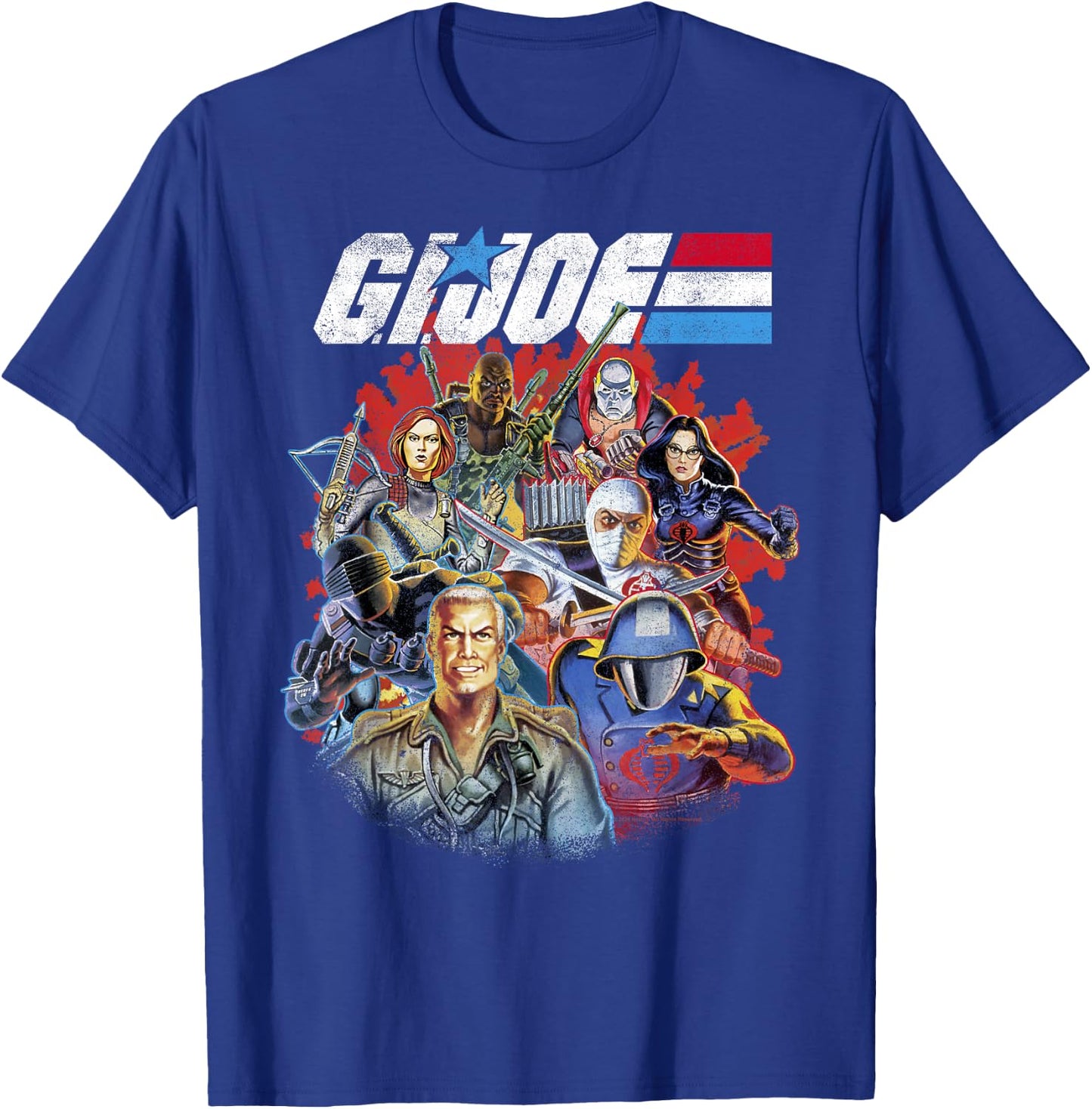 G.I. Joe Retro Group Shot American Hero Fade Logo Small T-Shirt - T-Shirt | Royal
