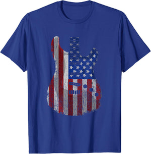 American Flag Guitar Funny USA Guitarist 4th Of July Outfit T-Shirt - T-Shirt | Royal