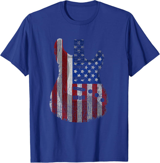 American Flag Guitar Funny USA Guitarist 4th Of July Outfit T-Shirt - T-Shirt | Royal