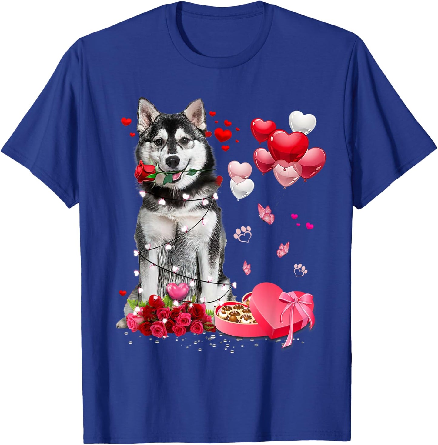 Funny Husky Rose Heart Happy Valentine Day Dog Mom T-Shirt - T-Shirt | Royal