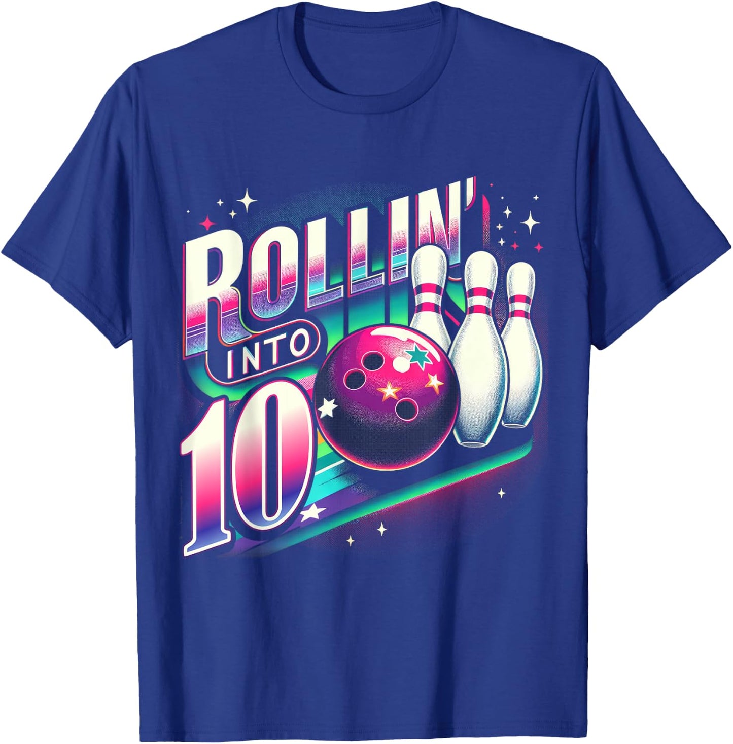 Bowling Birthday Rollin into 10 Party 10th Bday Retro Girl T-Shirt - T-Shirt | Royal