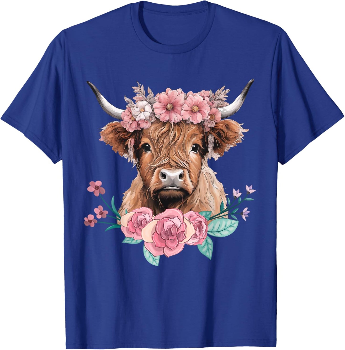 Cute Baby Highland Cow With flowers Calf Animal cow women T-Shirt - T-Shirt | Royal