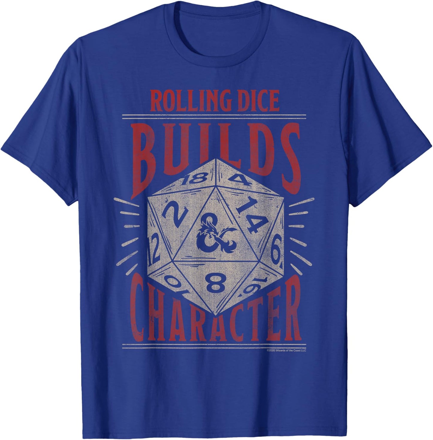 Dungeons & Dragons Rolling Dice Builds Character Short Sleeve T-Shirt - T-Shirt | Royal