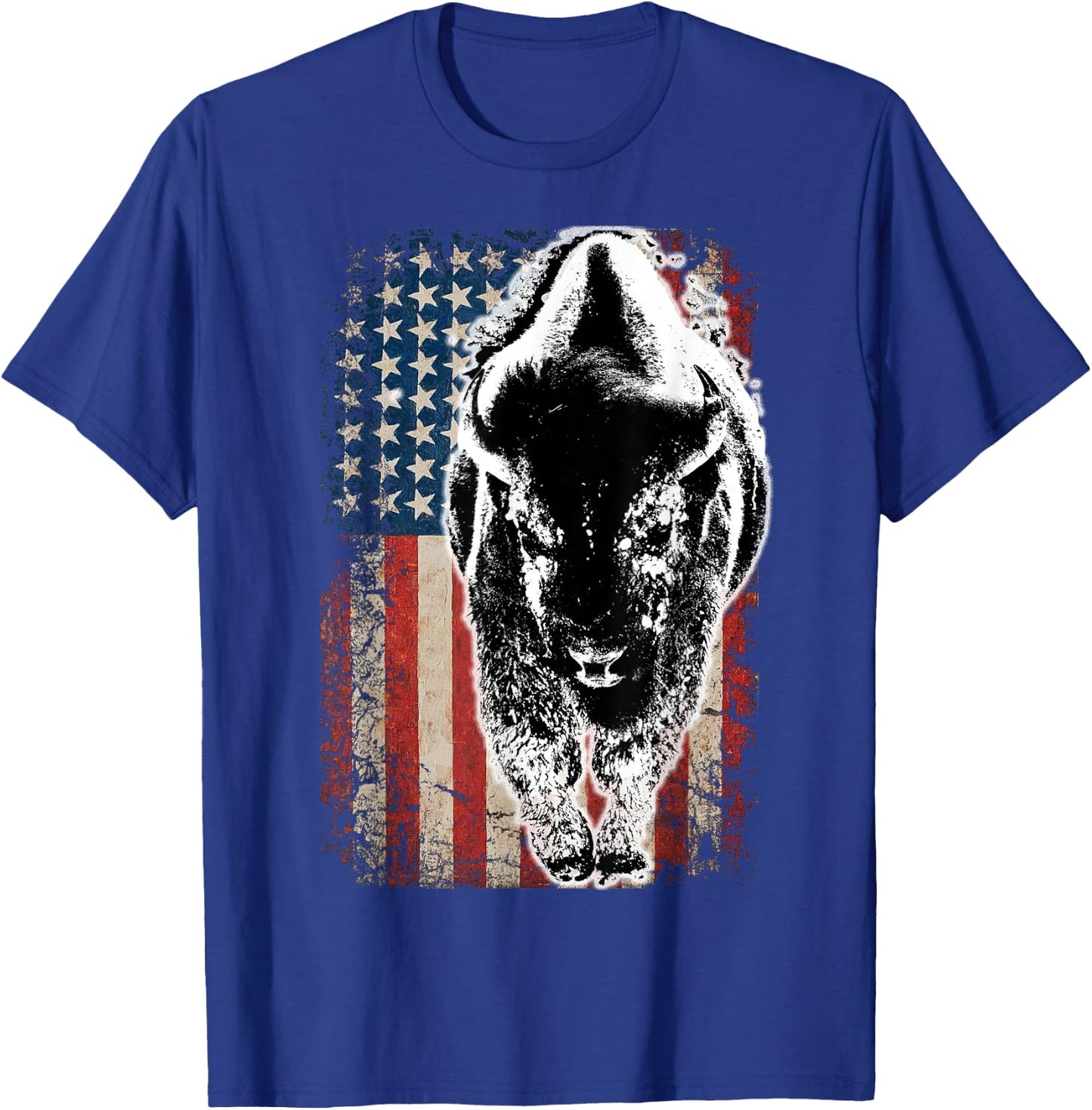 Vintage Buffalo American Flag Bison T-Shirt - T-Shirt | Royal