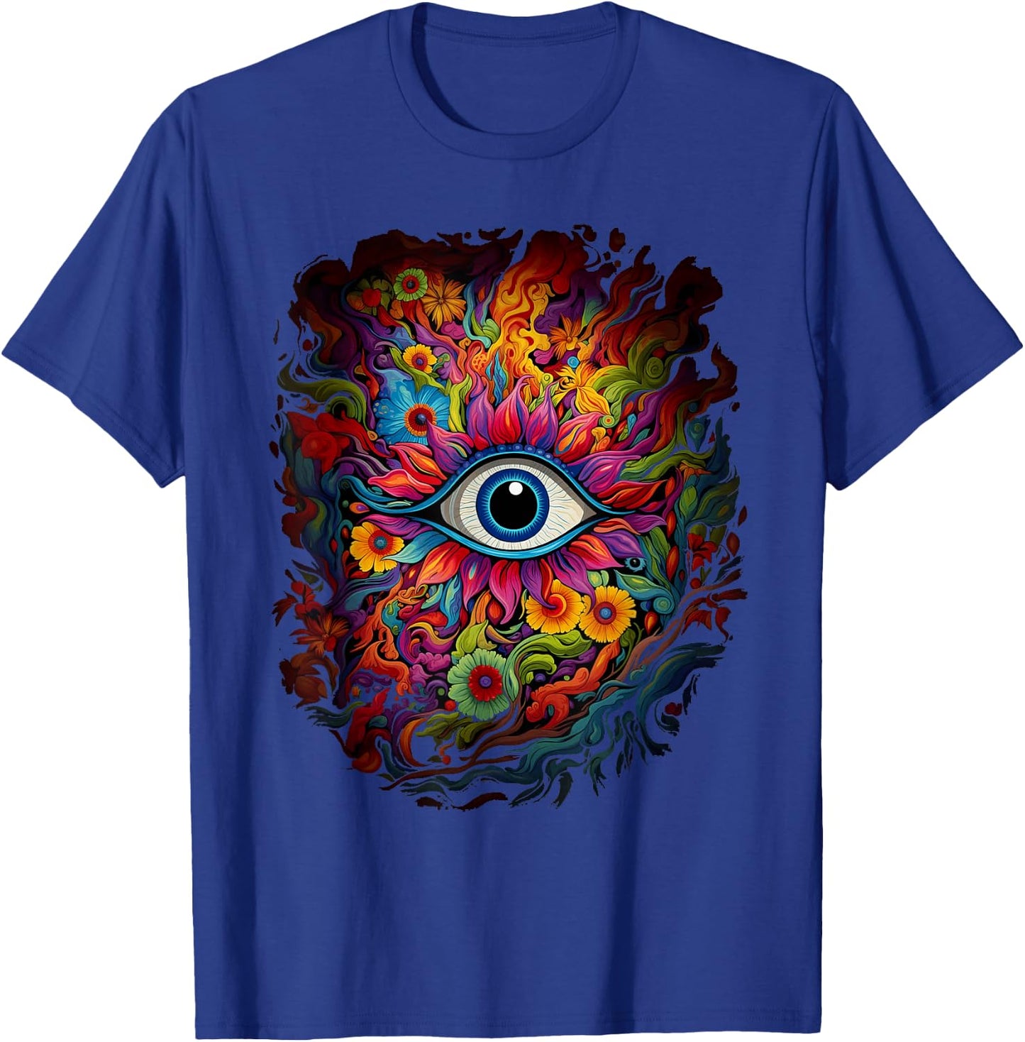 Psychedelic Third Eye Flower | Retro Colorful Floral Hippie T-Shirt - T-Shirt | Royal