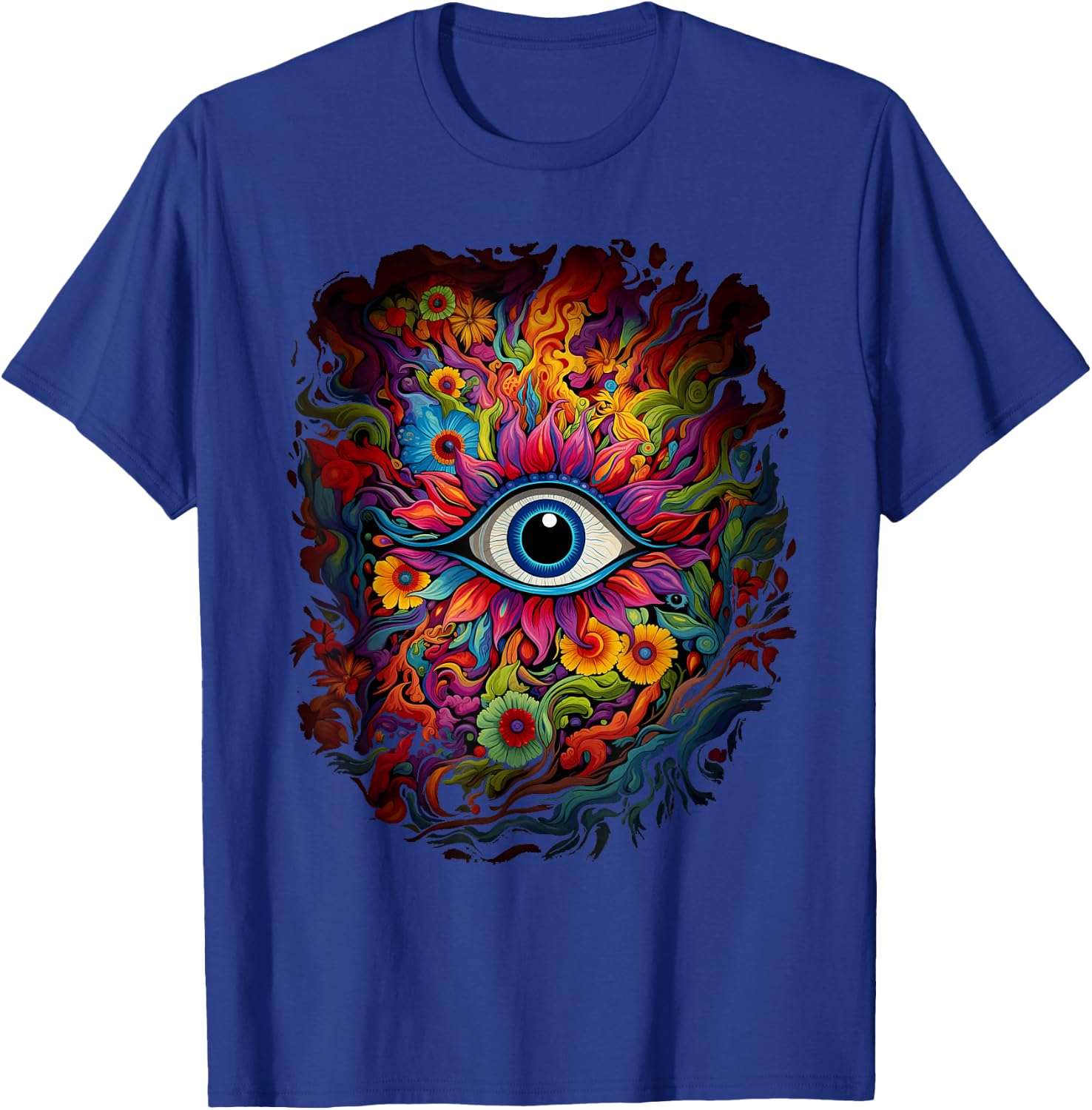 Psychedelic Third Eye Flower | Retro Colorful Floral Hippie T-Shirt - T-Shirt | Royal