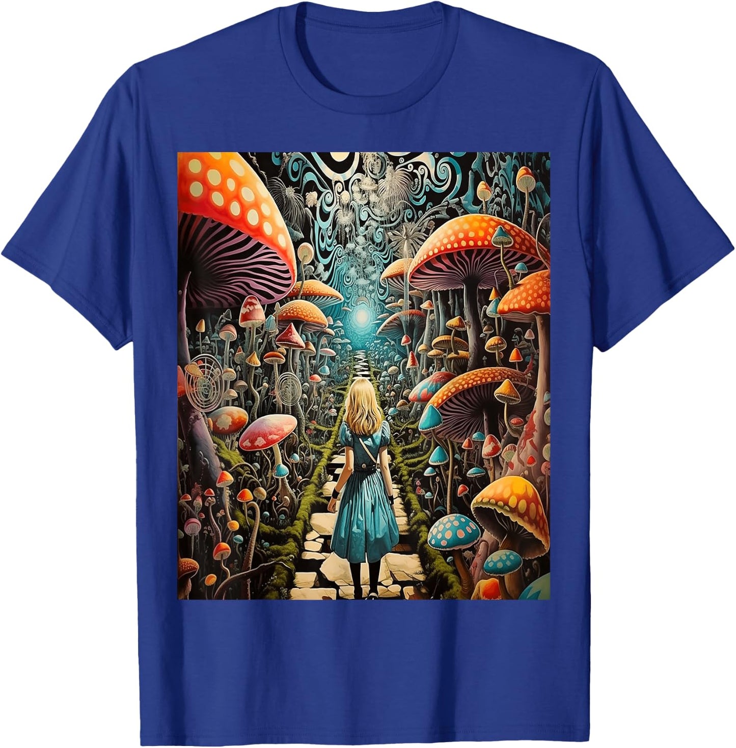 Alice in Wonderland Trippy Mushroom Forest Path T-Shirt - T-Shirt | Royal