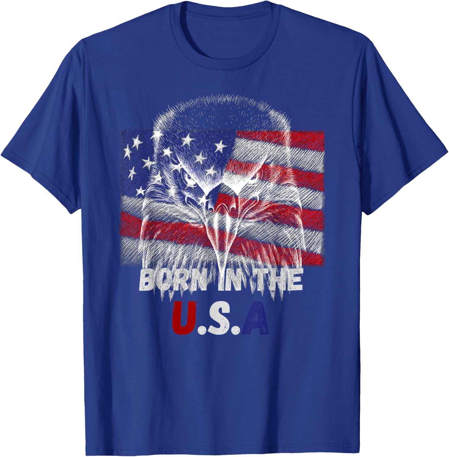 Born In The U.S.A Eagle Silhouette Patriotic Flag Tattoo T-Shirt - T-Shirt | Royal