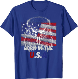 Born In The U.S.A Eagle Silhouette Patriotic Flag Tattoo T-Shirt - T-Shirt | Royal