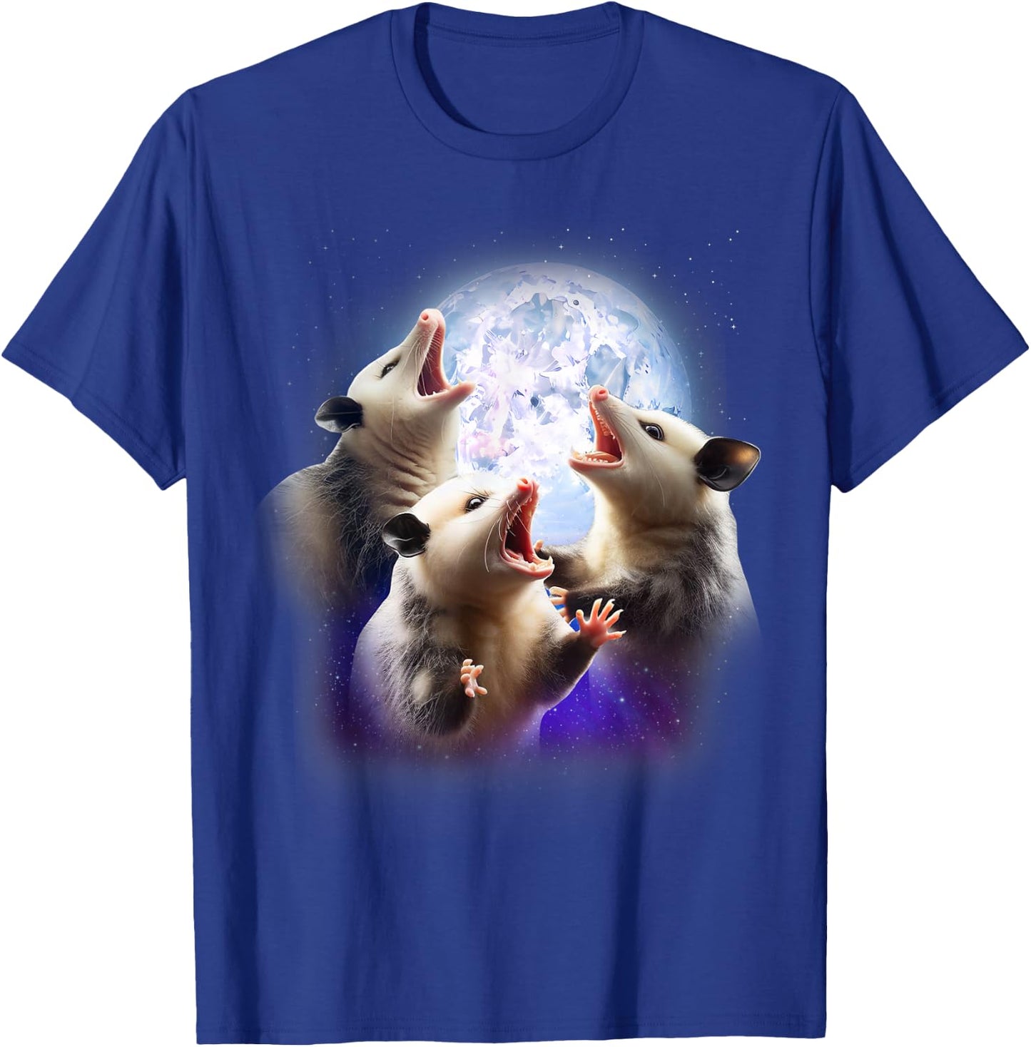 3 Opossum Howling At The Moon Funny Possum Animal Lover Kids T-Shirt - T-Shirt | Royal