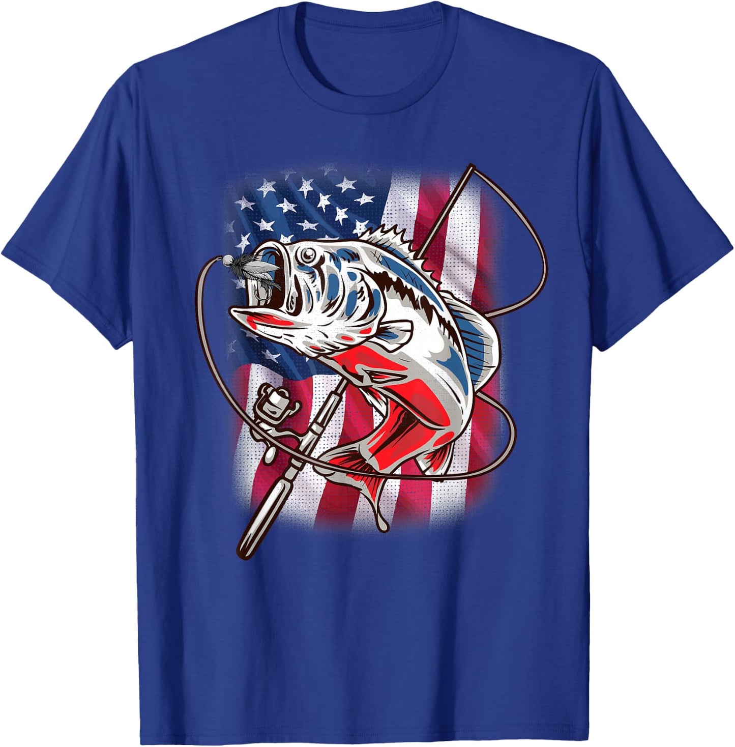 American Flag Fishing Shirt Vintage USA Bass Fisherman Gift T-Shirt - T-Shirt | Royal