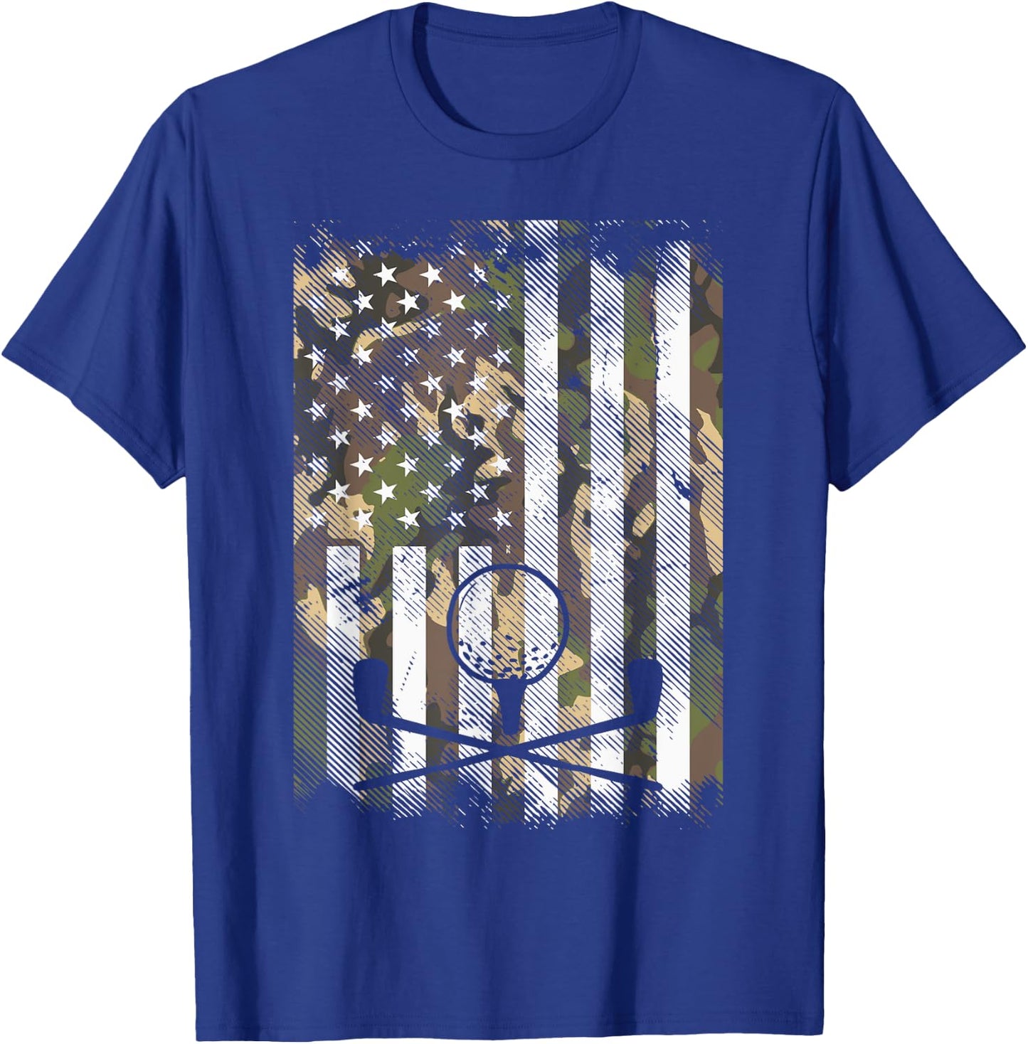 Camo American Flag Golf Vintage Golfing Patriotic Golfer Dad T-Shirt - T-Shirt | Royal