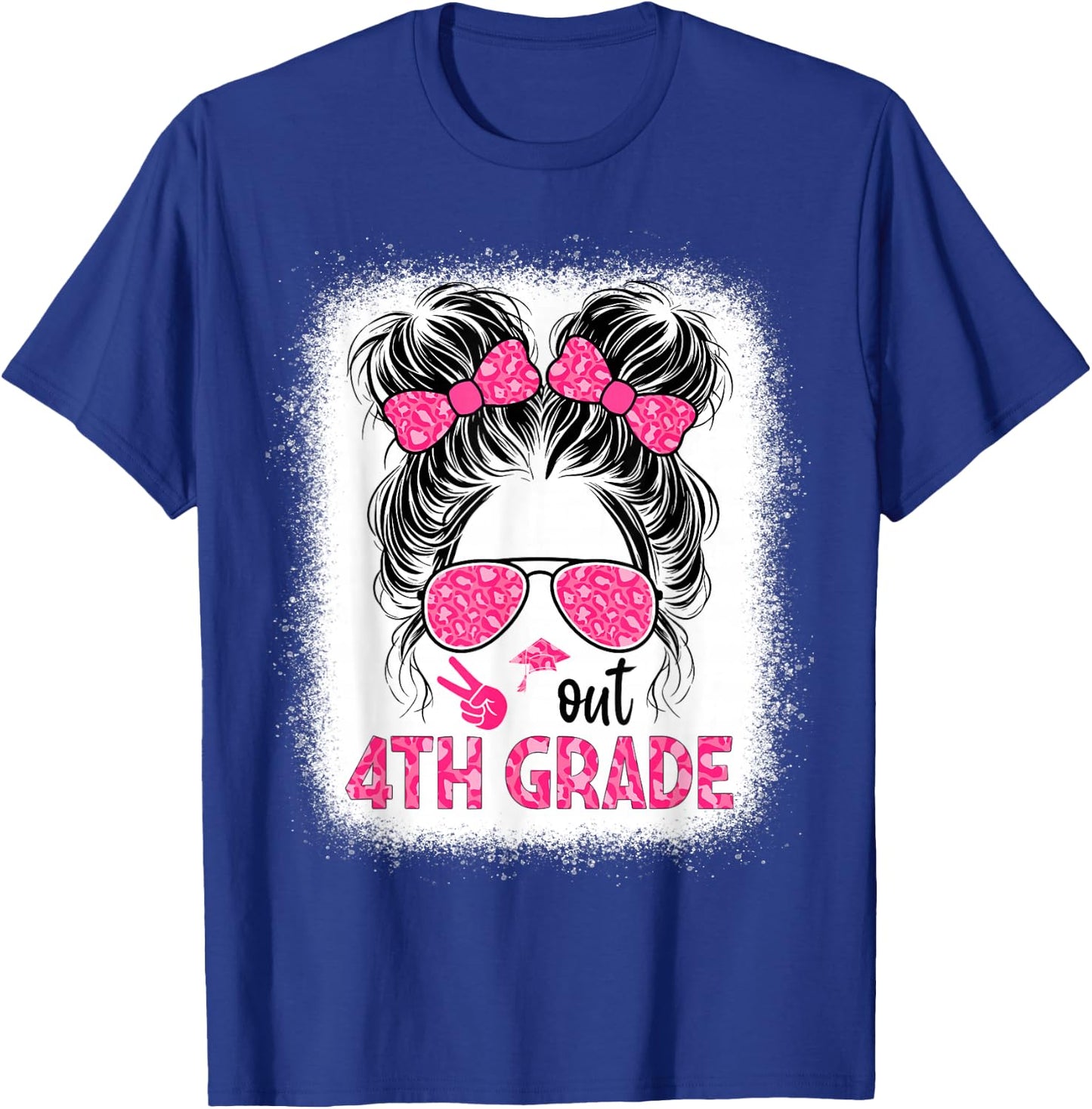 Peace out 4th grade graduation last day shirt Messy Bun girl T-Shirt - T-Shirt | Royal