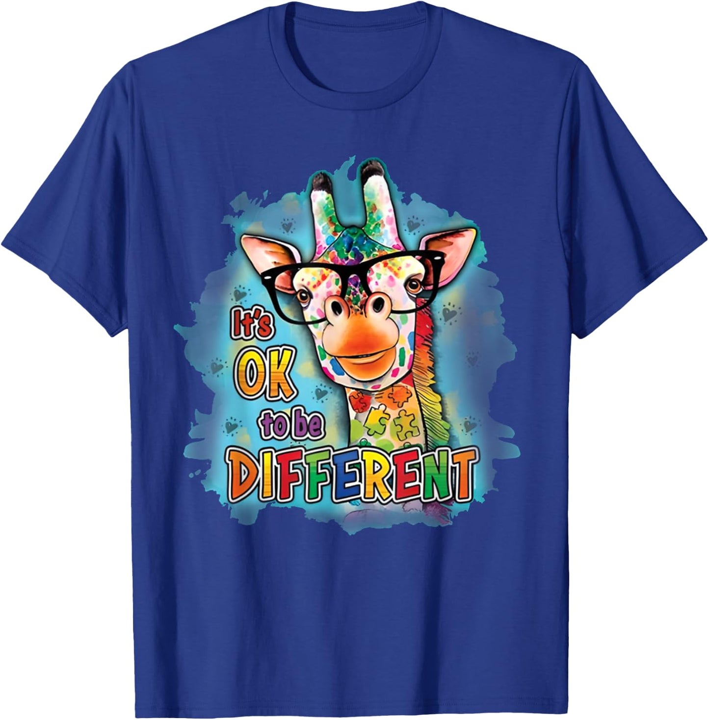 Autism Awareness Its Ok To Be Different Cute Giraffe Animal T-Shirt - T-Shirt | Royal