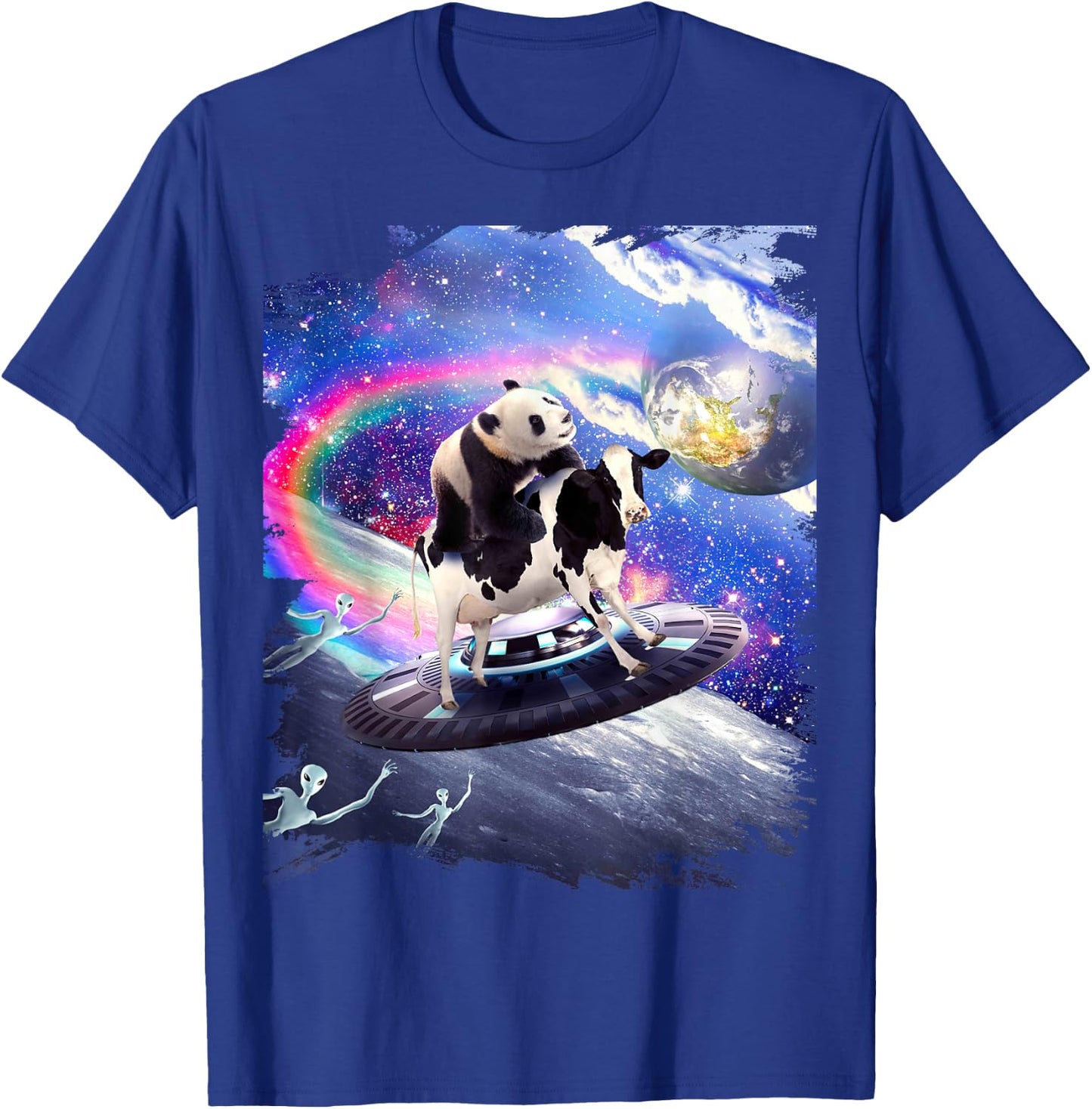 Nice funny Panda Cow - Panda Riding Flying Cow UFO T-Shirt - T-Shirt | Royal