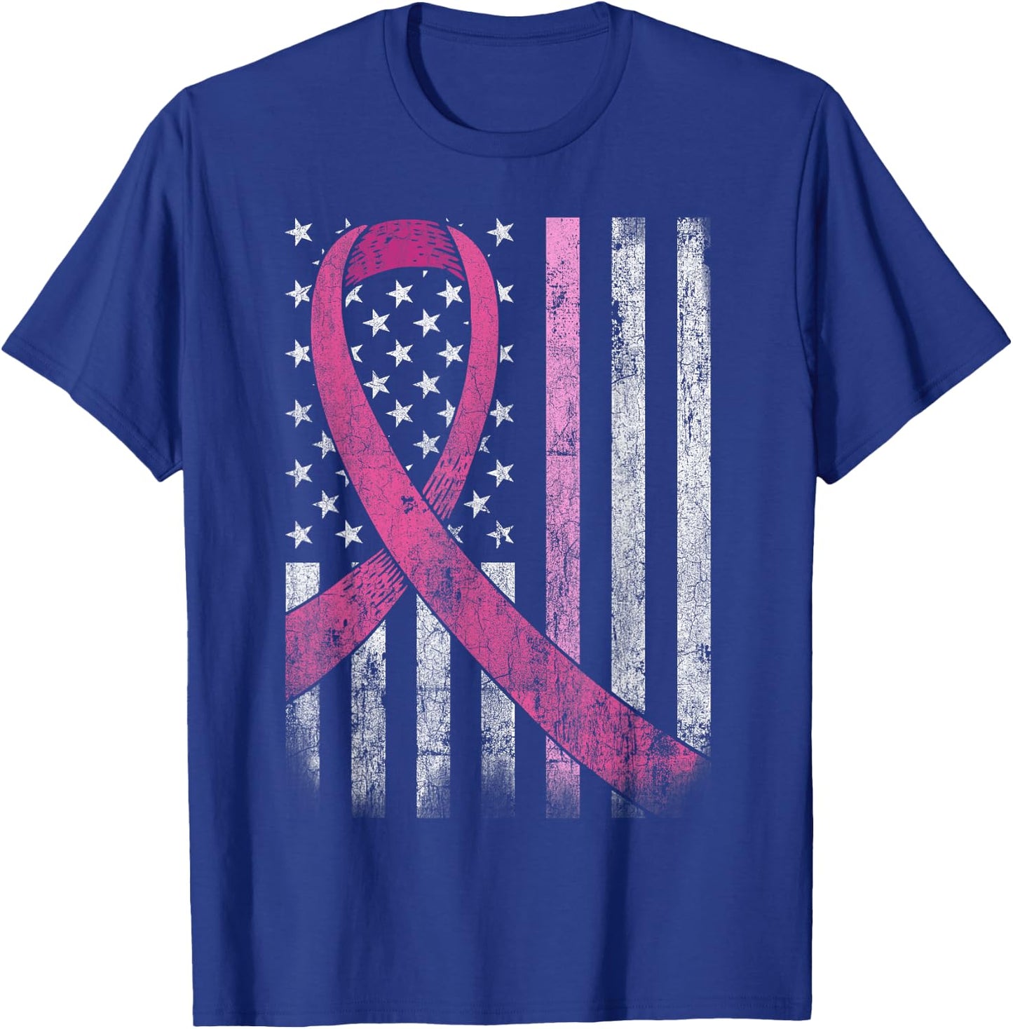 Breast Cancer Awareness American Flag Pink Ribbon T-Shirt - T-Shirt | Royal