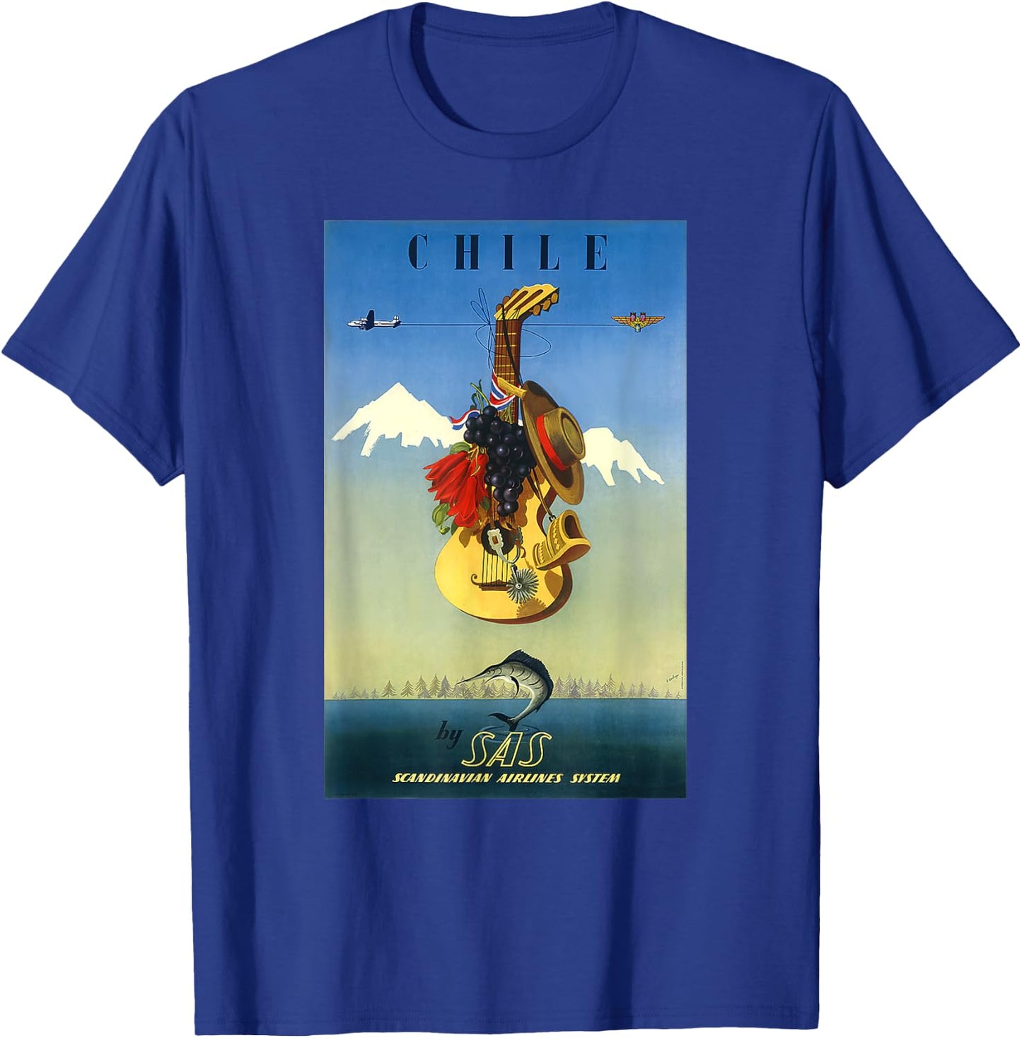 Scandinavian Airlines Chile Retro Vintage Travel Print T-Shirt - T-Shirt | Royal