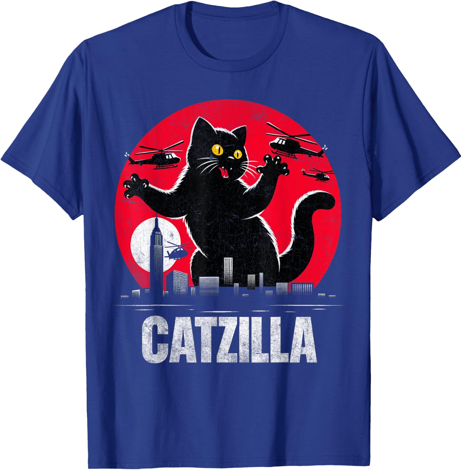 Retro Catzilla Funny Cat Lovers Graphic Gifts Cat Mom Dad Men Women Girls Kids T-Shirt - T-Shirt | Royal