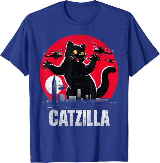 Retro Catzilla Funny Cat Lovers Graphic Gifts Cat Mom Dad Men Women Girls Kids T-Shirt - T-Shirt | Royal