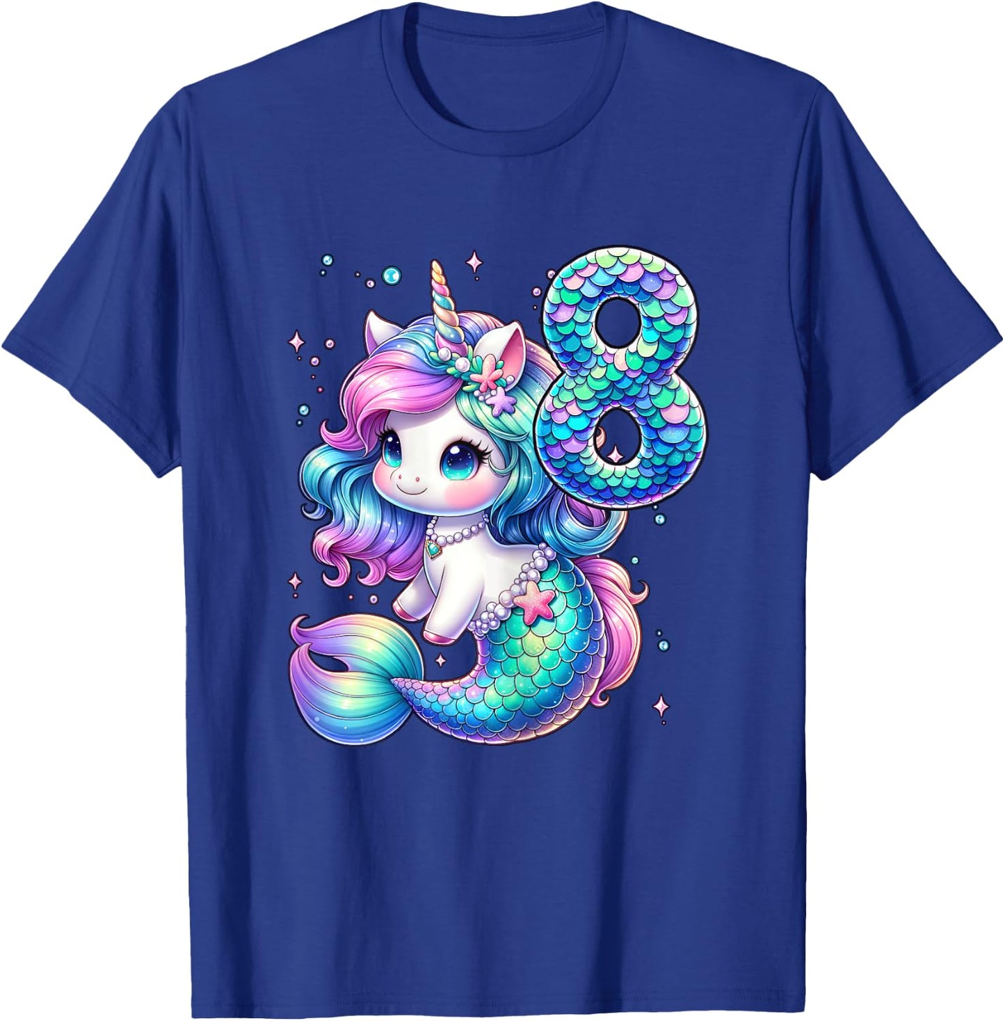 Unicorn Mermaid 8th Birthday 8 Year Old Party Girls Outfit T-Shirt - T-Shirt | Royal