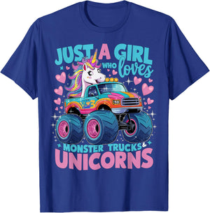 Just a Girl Who Loves Monster Trucks and Unicorns T-Shirt - T-Shirt | Royal