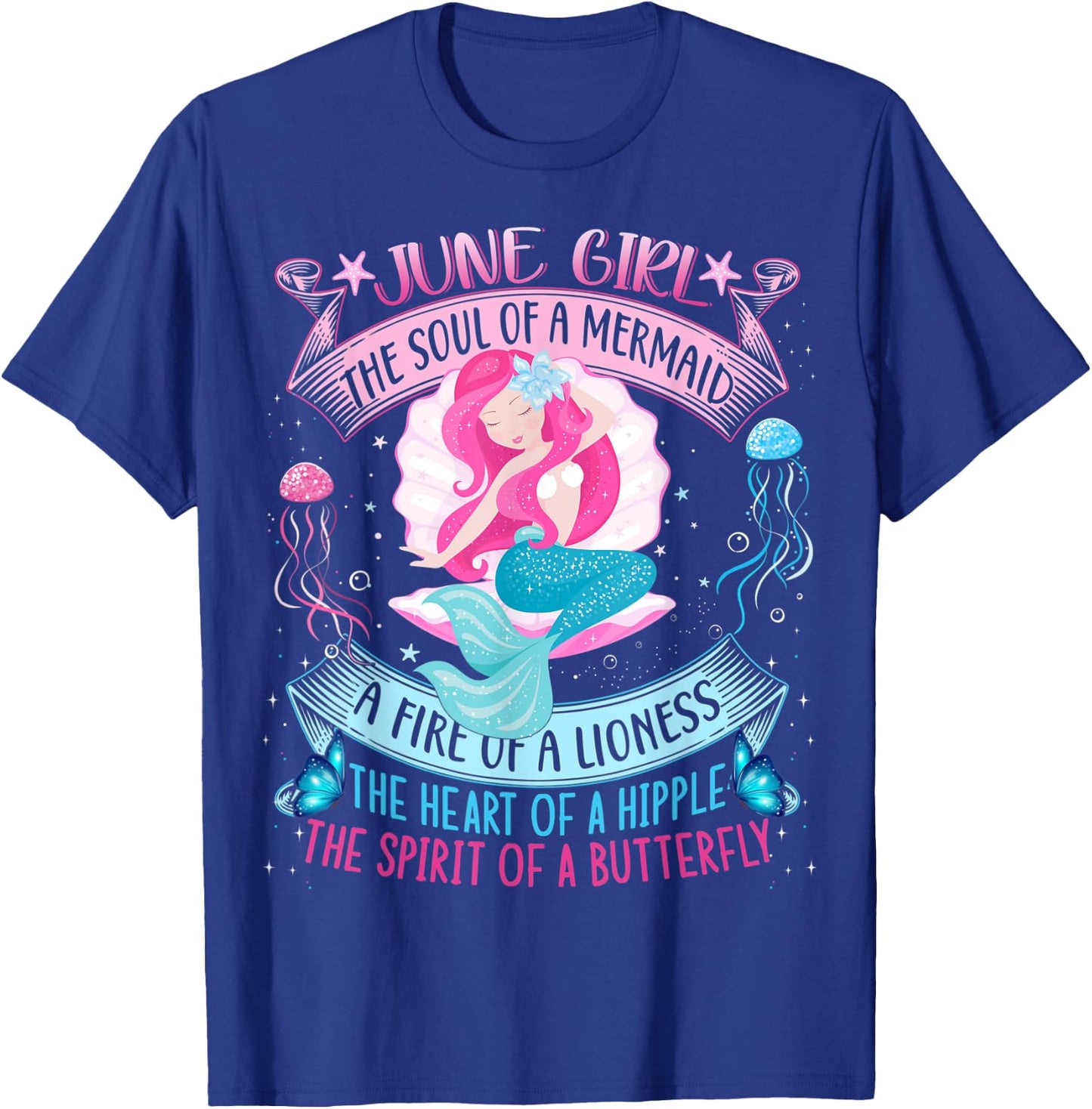 Birthday Mermaid shirts for Girls, Cute June Girl Mermaid T-Shirt - T-Shirt | Royal