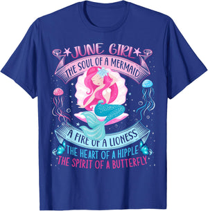 Birthday Mermaid shirts for Girls, Cute June Girl Mermaid T-Shirt - T-Shirt | Royal