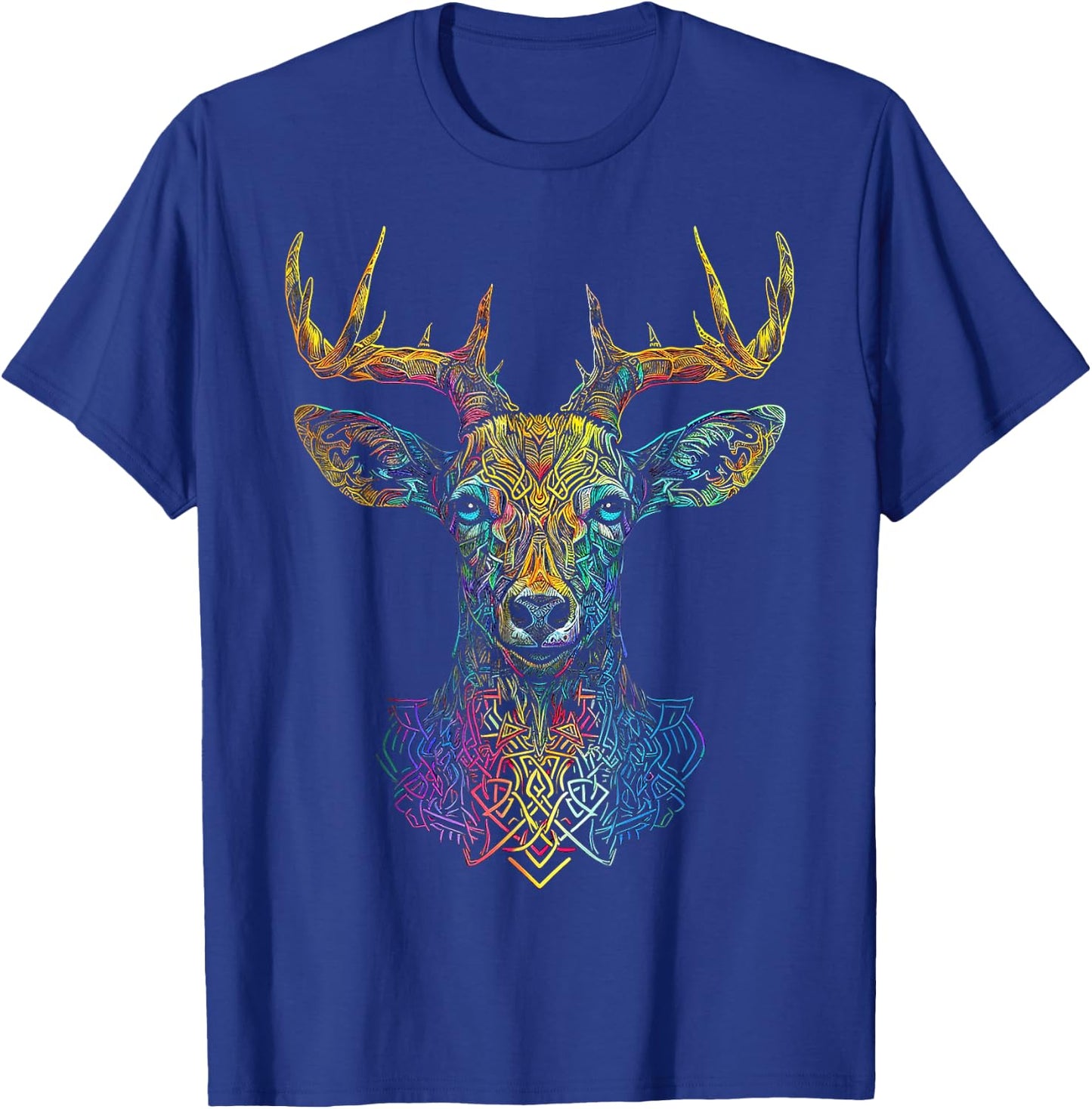 Deer Artwork Colorful Animal Mandala Graphic Art Deer T-Shirt - T-Shirt | Royal