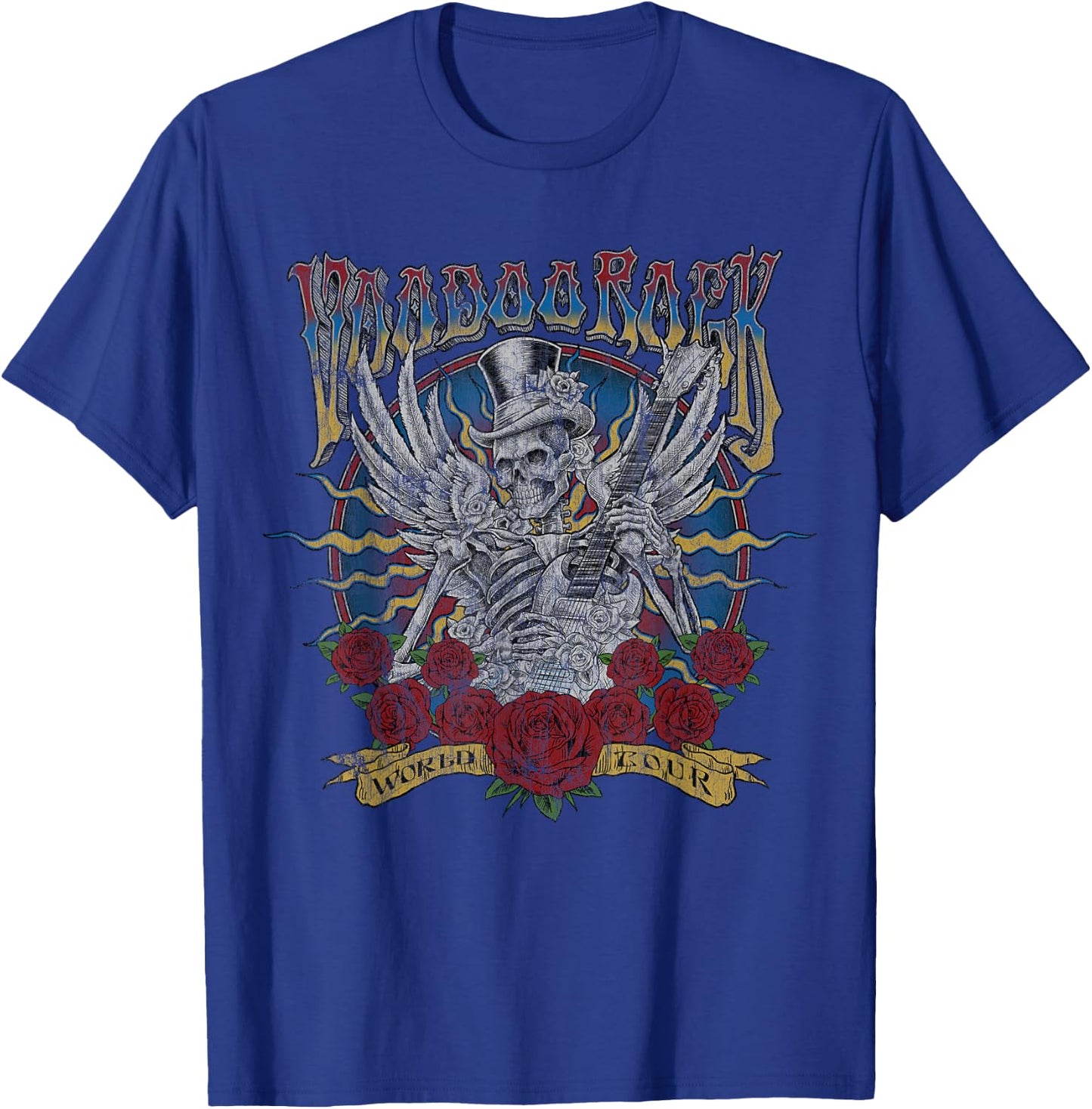 Voodoo Rock Faded Concert Band Music Festival Guitar T-Shirt - T-Shirt | Royal