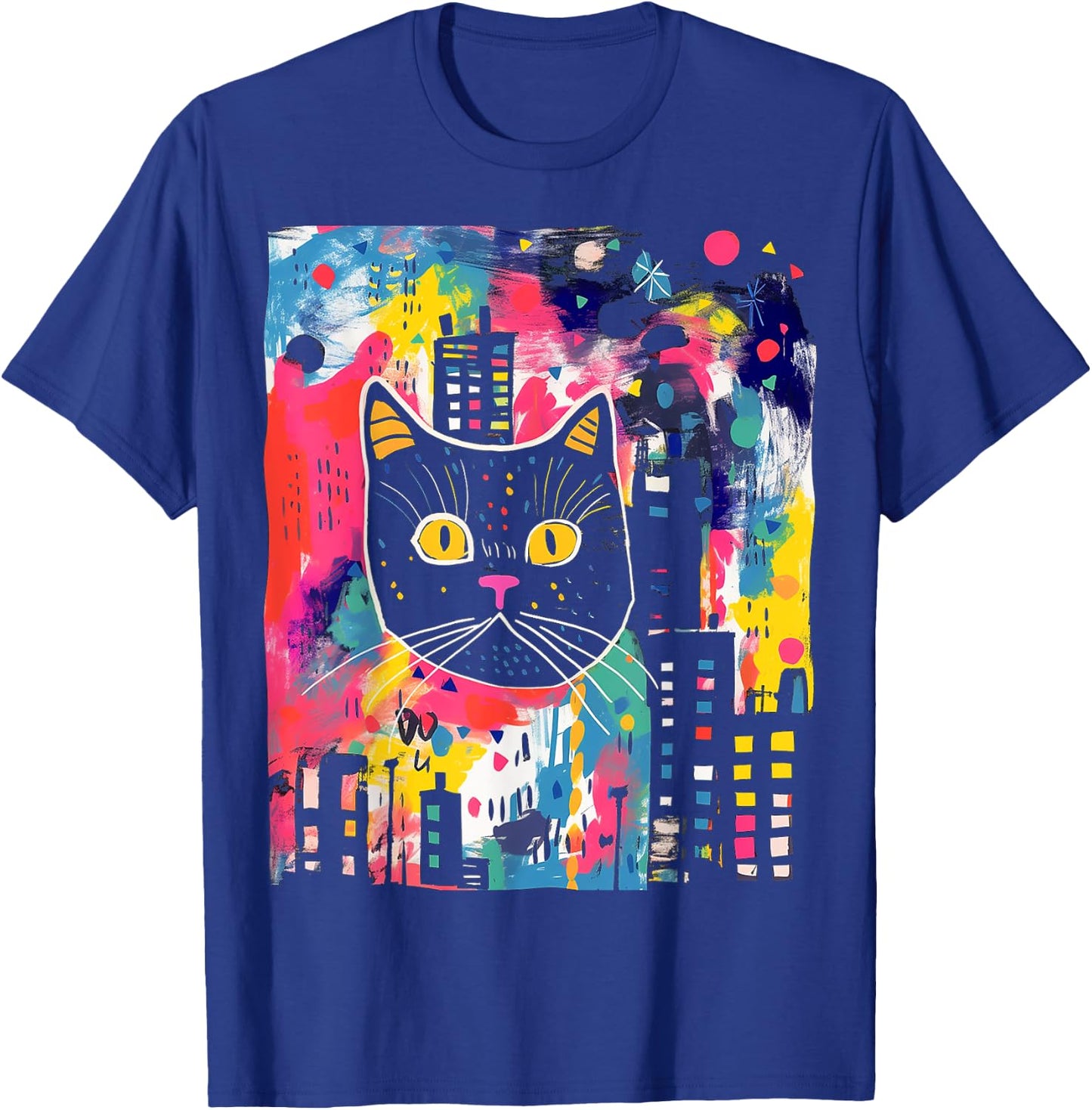 Cat Colorful Abstract Funny Animal Art Graphic Cat Women Kids T-Shirt - T-Shirt | Royal