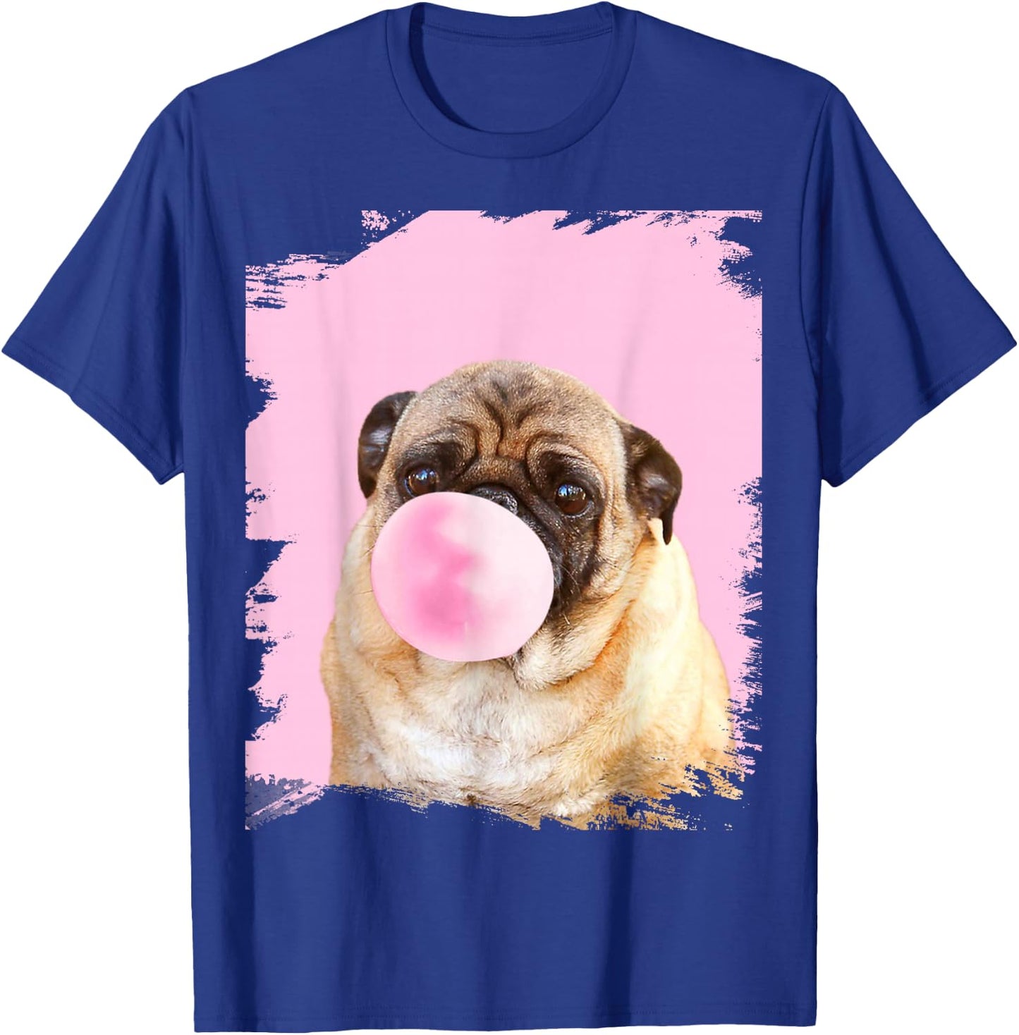 Cute Pug Dog Chewing Pink Gum T-Shirt - T-Shirt | Royal