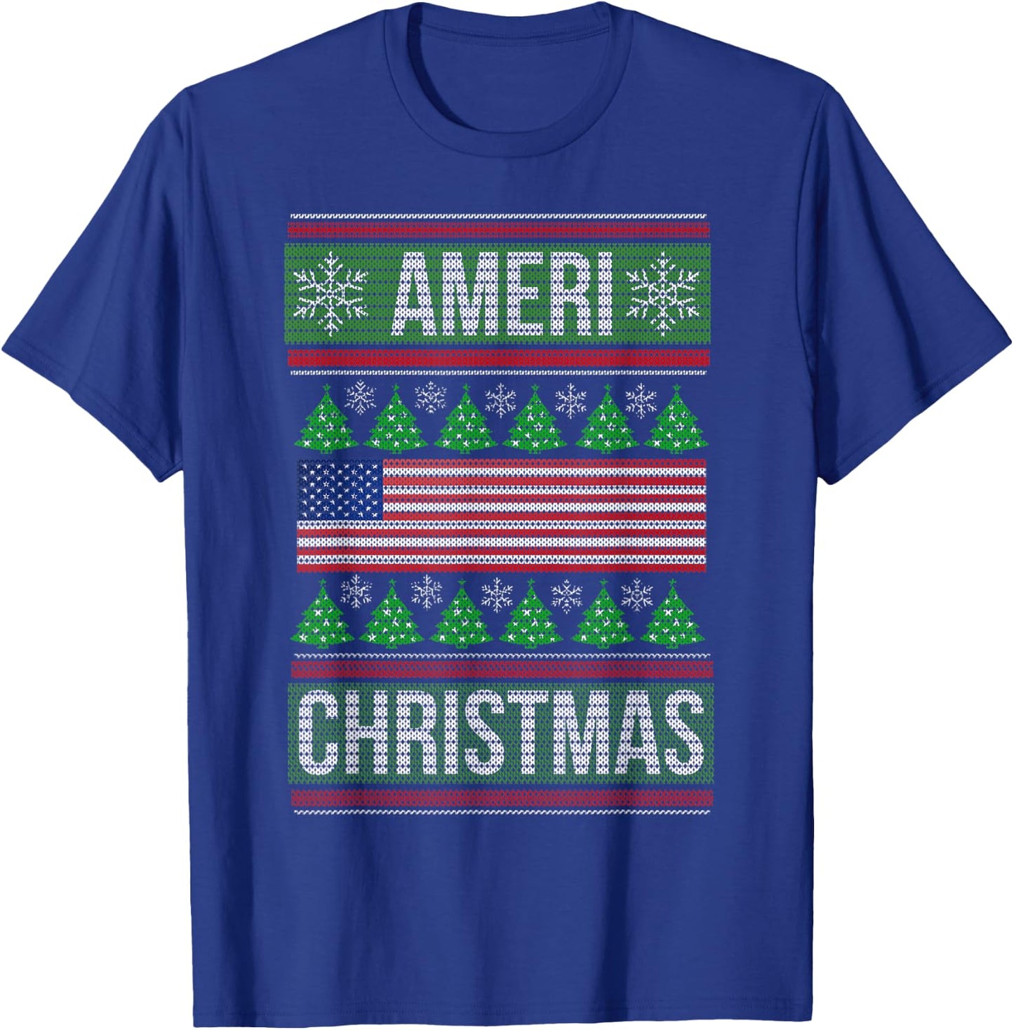 Ameri' Christmas Ugly Sweater Graphic Style Funny Xmas T-Shirt - T-Shirt | Royal